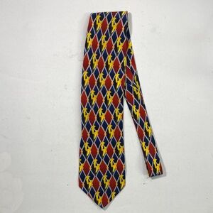Men's Patterned Red & Navy Tie with Yellow Motif